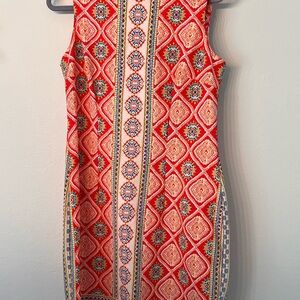 R&K Red Printed Sleeveless Mini Dress with Blue Accents